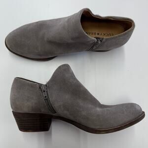 Lucky Brand Boots Womens 7.5 Grey Brixlee Ankle Booties Suede Zip Shoes Leather
